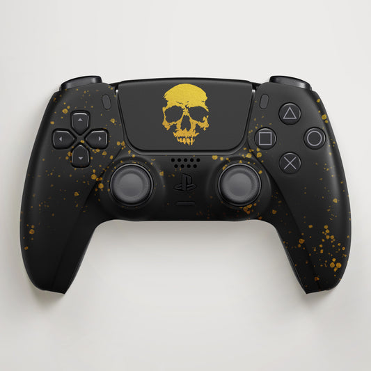 PS5 SKULL GOLD SPLATTER BLACK CONTROLLER