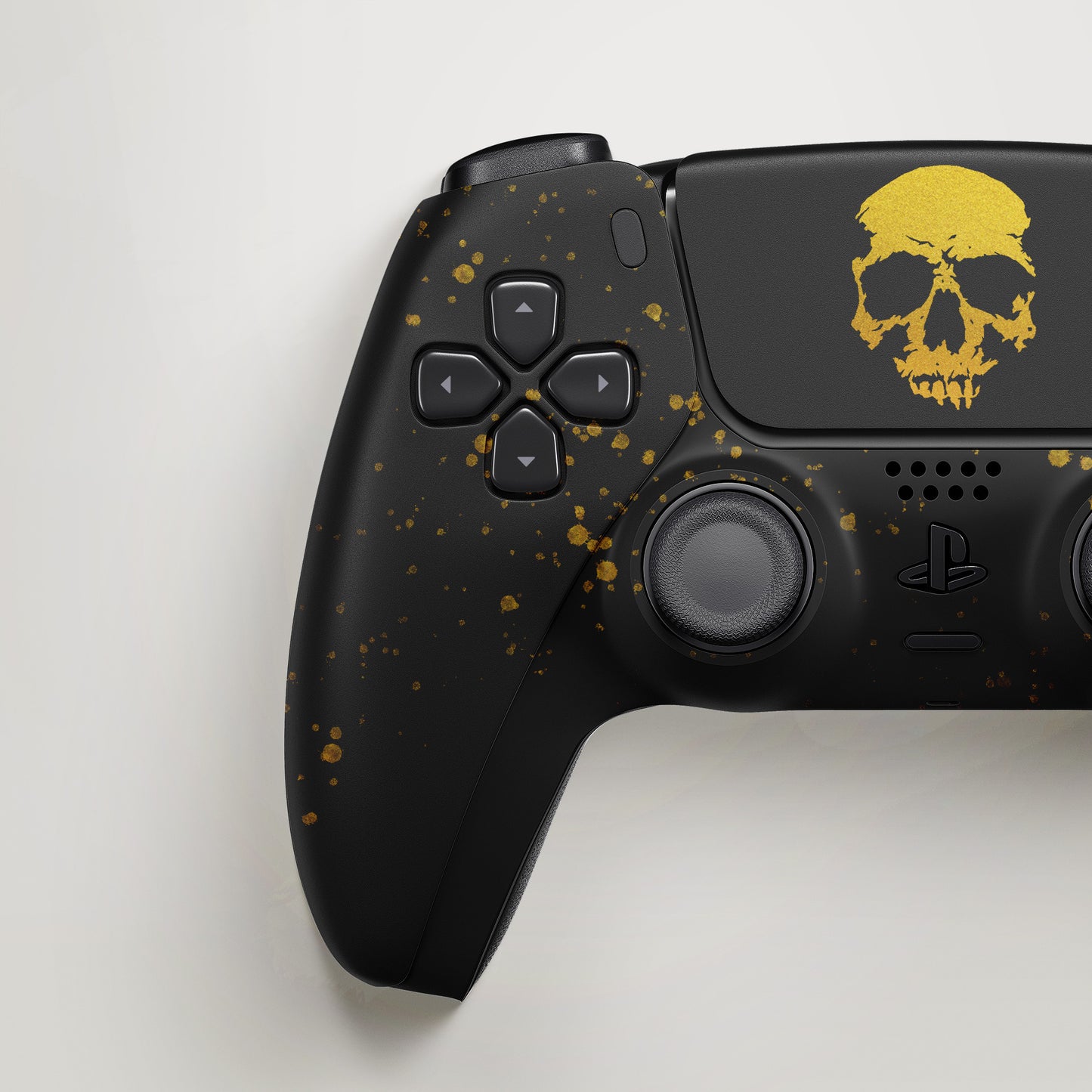 PS5 SKULL GOLD SPLATTER BLACK CONTROLLER